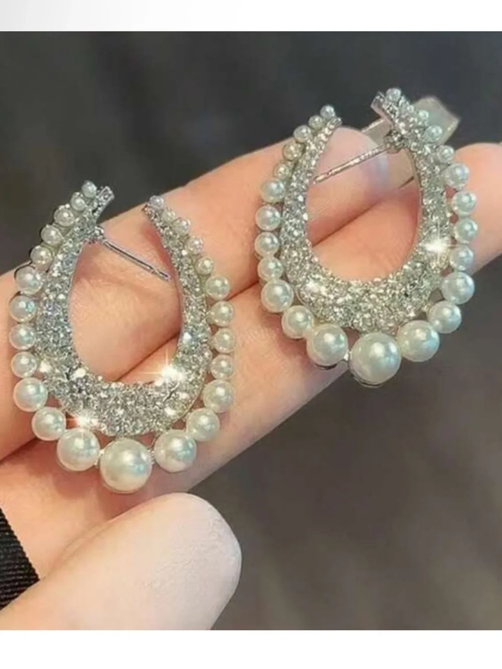 Elegant Pearl & Crystal Loop Earrings